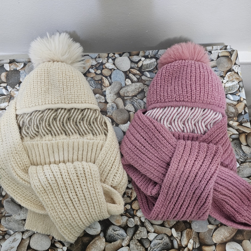 Cozy Knit Pom-Pom Beanie and Scarf Set